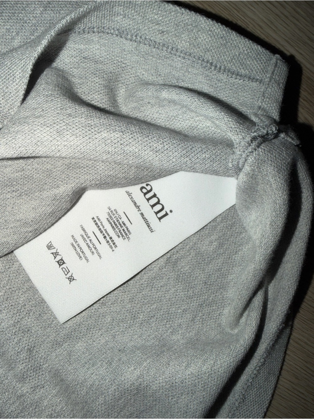 Ami Paris Light Grey Polo with Red Heart Patch - Picture 3 of 3
